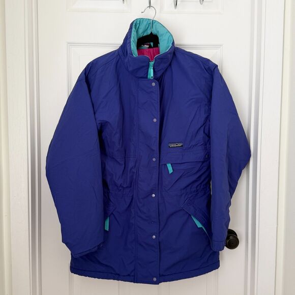 Women Patagonia Vintage Patagonia Puffer Ski Hooded Jacket in Purple Size 12 - Picture 1 of 11